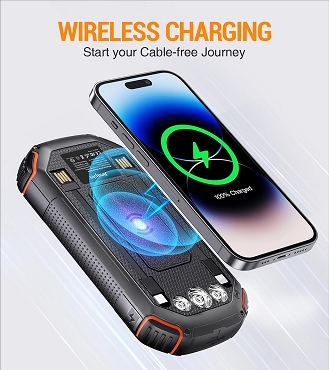 PowerBank 36000mAh,Solar Charger Wireless Built in 3 Cables